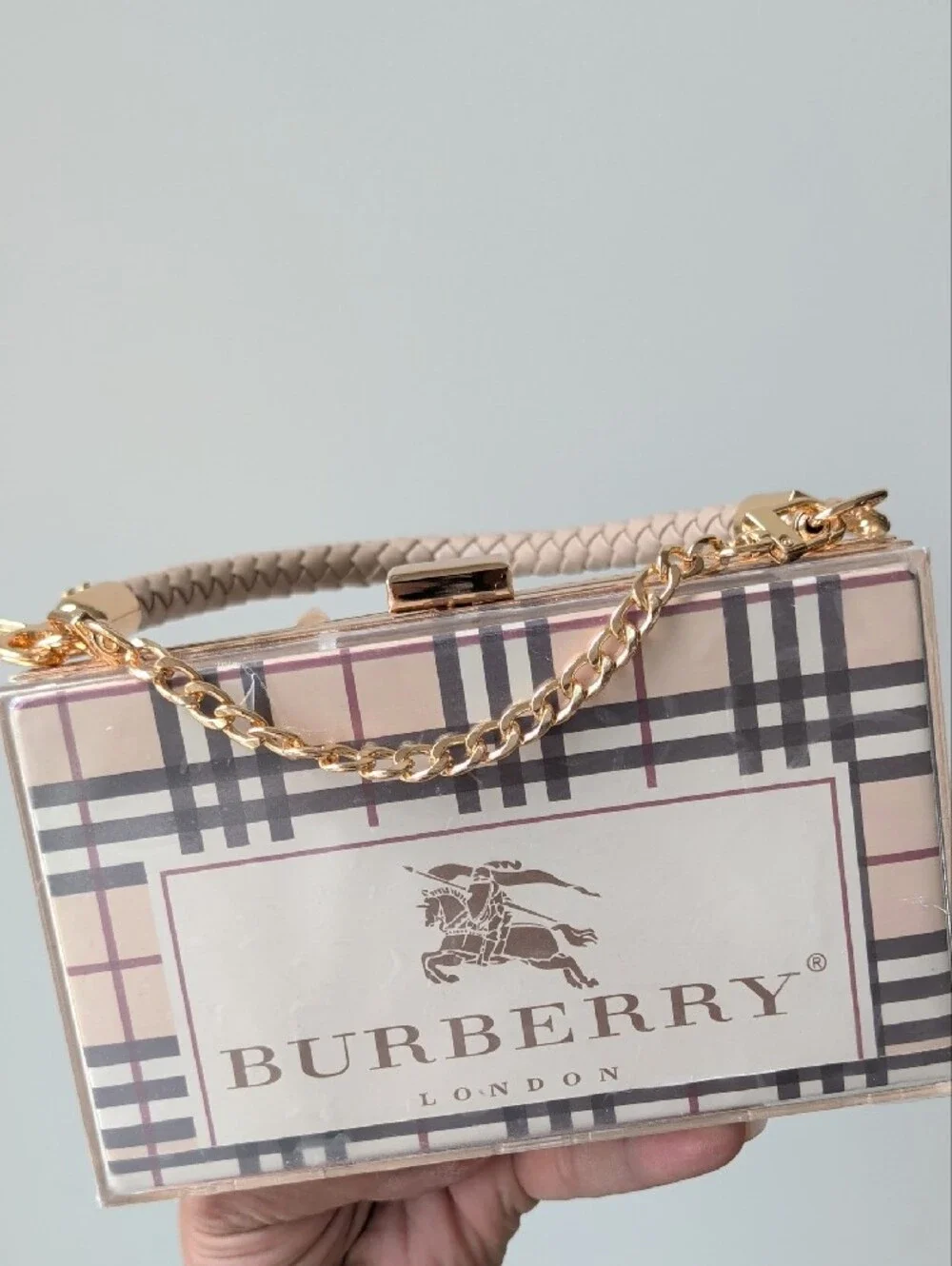 Upcycled Burberry Plaid Acrylic Box Clutch